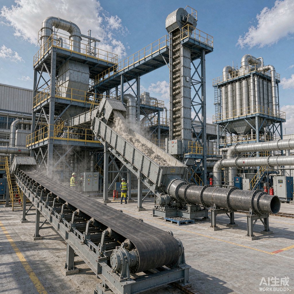 Bulk material handling equipment in an industrial plant: belt and chain conveyors, bucket elevators, dust collectors